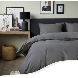 Home by TEMPUR® - Dekbedovertrek van 100% Egyptisch Katoen - strijkvrij en droger geschikt - Antraciet - 200x220 cm - zonder kussensloop