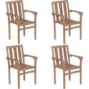 The Living Store Stapelbare Houten Tuinstoelenset - 58 x 50 x 89 cm - Hard Teakhout - Beige Kussen - Set van 4 Tuinstoel - Teak - Outdoor Furniture - Tuinset - Lounge Set - Balkon Meubel - Patio Set - Stackable Chairs - Garden Chair