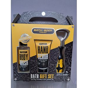 grappig geschenk voor mannen - leuk kado- body wash - hand scrub -fles opener - bath gift set - sandelhout - musk - vegan