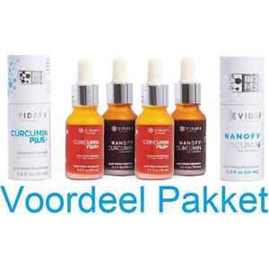 4 in 1 Voordeelpakket 2x Vidafy Nanofy Curcumin 15ml + 2x Vidafy Curcumin Plus 15ml