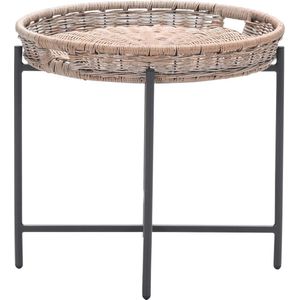 Benidorm bijzettafel - diameter 60xH50 cm - carbon black - naturel rotan