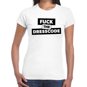 Fuck the dresscode tekst t-shirt wit voor dames - dames fun shirts XXL