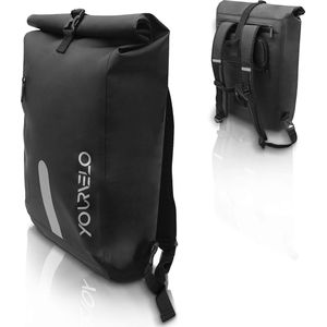 Fietstas voor bagagedrager, met laptopvak, 25 liter volume, 100% waterdicht, zwart, te gebruiken als bagagedragertas en rugzak