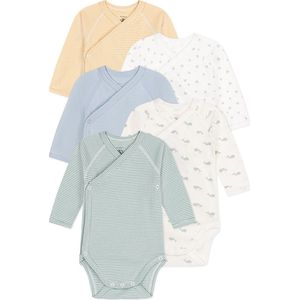 Petit Bateau Setje met 5 katoenen rompertjes met lange mouw voor baby's Unisex Rompertje - Maat 62