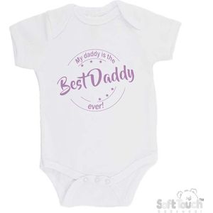 100% katoenen Romper ""My daddy is the best daddy ever!"" Vaderdag Unisex Katoen Wit/lila Maat 68/74