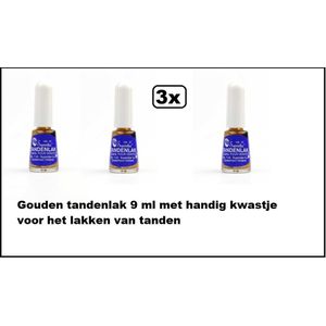 3x Tandenlak goud met kwastje 9ml - Superstar- Grime tanden lak gold thema feest hollywood festival carnaval Halloween