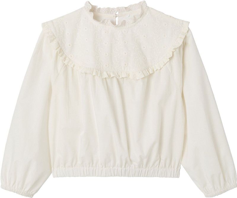 Vertbaudet - Meisjesblouse - Fuchsia - Van Twee Materialen - Met Engels Borduurwerk