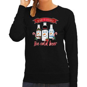 Bellatio Decorations foute kersttrui/sweater dames - IJskoud bier - zwart - Christmas beer L