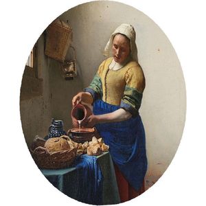Het melkmeisje, Johannes Vermeer - Foto op Behangcirkel - ⌀ 120 cm