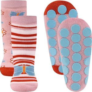 Ewers - Antislipsokken - 2-Pack - Roze/Wit/Oranjebruin - Antislipnoppen