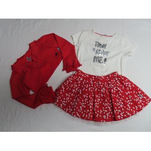 Ensemble - T-shirt Korte Mouw - Wit - Rok - Rood met Witte Stippen