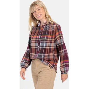 Blouse - Ruitpatroon - Katoen - Opstaande Kraag - Verstelbare Manchetten