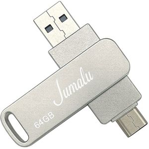 USB Stick 64GB – USB-C & USB-A – Hoge Snelheid 800Mbps – USB 3.0 – Plug & Play – Voor Laptop, Smartphone & Tablet – Zilver