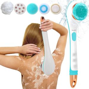 Oplaadbare elektrische lichaamsborstelset - lang handvat, draaiende huidborstel met 4 opzetborstels voor reiniging, massage, exfoliëren