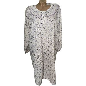 Dames flanel nachthemd lange mouw met bloemenprint XXL paars