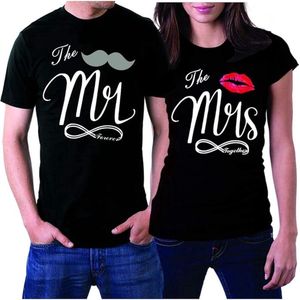 PicOnTshirt - Teetalks Series - T-Shirt Dames - T-Shirt Heren - T-Shirt Met Print - Couple T-Shirt Met Mr. and Mrs. Print - 2 Pack - Zwart - Heren XL/Dames XXL