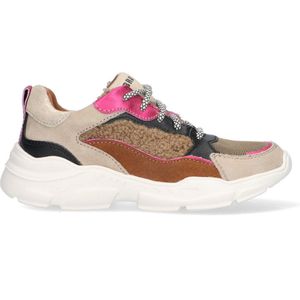 Braqeez 423783-511 Meisjes Lage Sneakers - Bruin/Roze/Cognac/Zwart - Suède - Veters