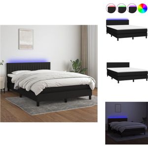 vidaXL Boxspring - Bedframe met verstelbaar hoofdbord - 203x144x78/88cm - LED-verlichting - Pocketvering matras - Huidvriendelijk topmatras - Kleur- zwart/wit - Bed