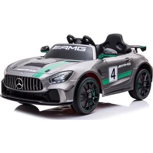 Mercedes-Benz GT4 AMG - Elektrische Kinderauto - Grijs - 1 Persoons Kinderauto - Afstand Bestuurbaar - MP4 Touch Screen - Muziek Module - 12v - Kunst leder zitje - Rubberen banden