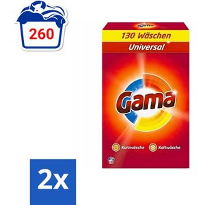 Gama - 3-in-1 Waspoeder - Universal - Voor Alle Kleuren - 130 Wasbeurten - Voordeelverpakking - 2 stuks
