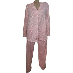 FINE WOMAN® Katoenen Pyjama Doorknoop Gestipt/Hartjes Print L (40-42) Roze