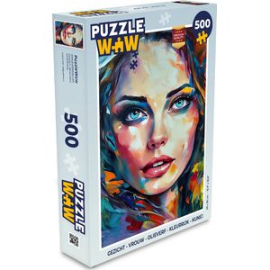 Puzzel Gezicht - Vrouw - Olieverf - Kleurrijk - Kunst - Legpuzzel - Puzzel 500 stukjes