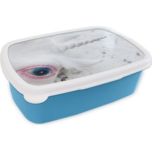Broodtrommel Blauw - Lunchbox - Brooddoos - Masker van een eenhoorn - 18x12x6 cm - Kinderen - Jongen