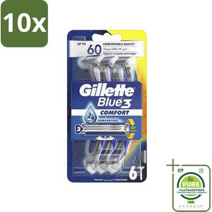 10 x Gillette - Blue 3 Comfort - Wegwerpmesjes - Precisie en comfort - 6 Scheermesjes - Grootverpakking - Scheermesjes - Gillette Blue 3 - Scheermesjes Wegwerp - Scheermesjes Mannen - Glad Scheerbeurt