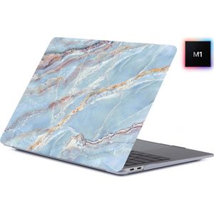 Laptophoes - Geschikt voor MacBook Pro M1 Hoes Case - 13 inch - A2338 (2020) - Marmer Blauw