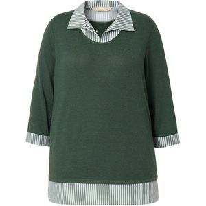 MIAMODA - Dames - Pullover 2-in-1 laagjeslook 3/4-mouwen - Donkergroen - Maat 46+