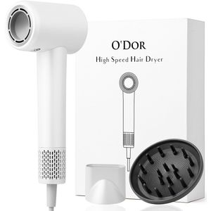 Ionische Fohn met Diffuser - Haardroger Krullen - 1600W - 2 Magnetische Opzetstukken - 12 standen, 2 Snelheden - O'dor