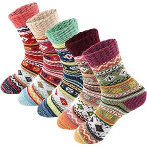 Huissokken - Wintersokken - 5 Paar - Thuissokken - Huissokken Dames en Heren - Verwarmde sokken - Fleece Sokken - Dikke Sokken - Slofsokken - Warme Sokken - Bedsokken - Gevoerde Sokken - Winter Sokken - Cadeautip - KerstKruisblokken, eenmaat