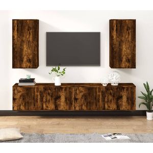 The Living Store TV-meubelset - Gerookt eiken - 2x100x34.5x40cm - 2x40x34.5x80cm - Wandgemonteerd