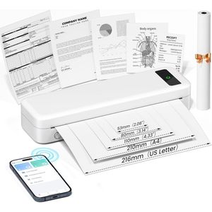 Draagbare thermische printer - Bluetooth draadloze mini-printer voor thuis en onderweg, geschikt voor A4 en US Letter