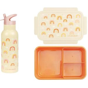 A Little Lovely Company Back to school set - Drinkfles XL RVS/Bentobox - Regenbogen