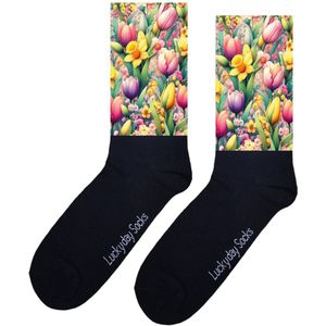 Lente sokken - Opkikker Cadeau - Grappige sokken - Valentijns cadeau - Verjaardag cadeau - Sint cadeau - Leuke sokken - Vrolijke sokken - Bloemen sokken - Grappige cadeau - Kerstsokken - Vaderdag - Moederdag - Socks maken Happy - Onesize