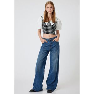 Koton - Shirt - Zwart/Wit - Poloshirt - Lange Mouw - Slanke Pasvorm