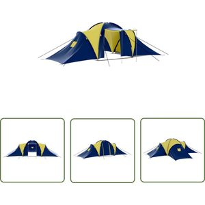 The Living Store Tent Groot Blauw/Geel - 590x400x185 cm - Geschikt voor 9 Personen - Ademend Materiaal - Waterbestendige PE Vloer - Inclusief Klamboe