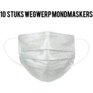 Glitter wegwerp mondmaskers - Zilver - per 10 stuks