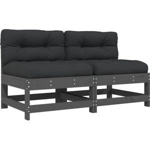 vidaXL Middenbanken met kussens - 2 stuks - Grijs Houten Bank - Tuinset - Lounge Set - Buitenbank - Balkonset