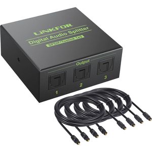 Toslink Splitter 1x3 - Optische Audio Splitter met 3 Poorten voor SPDIF - Ondersteunt LPCM 2.0, DTS en Dolby-AC3 - Inclusief 4 x 2 m Optische Kabel