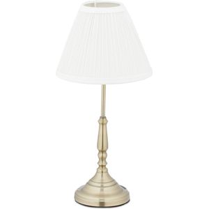 Relaxdays tafellamp goud wit - schemerlamp - stoffen lampenkap - E14 - nachtlamp vintage
