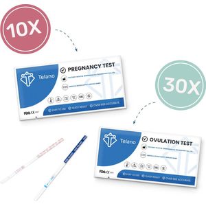 Telano Ovulatietest 30 stuks Gevoelig + 10 stuks Zwangerschapstesten Vroeg Dipstick - Ovulatiekalender Voordeelset Strip