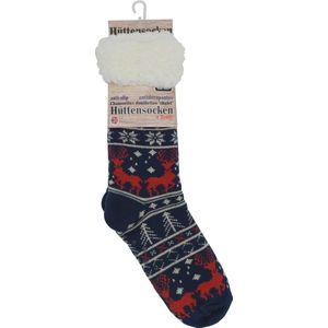 HUISSOKKEN-HOMESOCKS-ANTISLIP-1 MAAT-BLAUW MET RENDIER-HUTTENSOCKEN