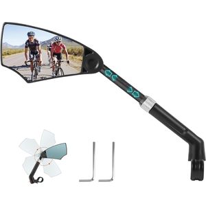 Fietsspiegel, vrij intrekbaar, 360 graden draaibaar, 20-23 mm stuur, fietsspiegel voor e-bikes, links, verblindingsvrij, explosiebestendig, inklapbaar, voor e-bikes, mountainbikes, racefietsen