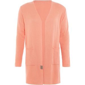 Knit Factory Ella Lang Gebreid Vest - Gebreide dames cardigan - Lang vest tot over de knie - Zwart damesvest gemaakt uit 30% wol en 70% acryl - Apricot - 40/42
