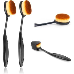 2-delige make-upkwastenset met hoes - make-upkwast - foundationkwast - contourkwast - ovale kwast - voor foundation, contouring en blush - zwart