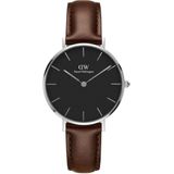 Daniel Wellington Petite Silver Bristol Black DW00100177 - Horloge - 32mm - Leer - Bruin