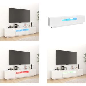vidaXL Tv-meubel met LED-verlichting 180x35x40 cm hoogglans wit - Tv-kast - Tv-kasten - Televisiekast - Televisiekasten