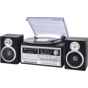 DAB Bluetooth Platenspeler met Digitale Ontvanger, CD, USB, AUX, en Cassettespelers - Zwart